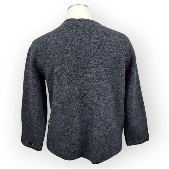 Linea Wool Charcoal Gray Embroidered Cardigan Sweater Jacket Plus Size 1X - Picture 5 of 12